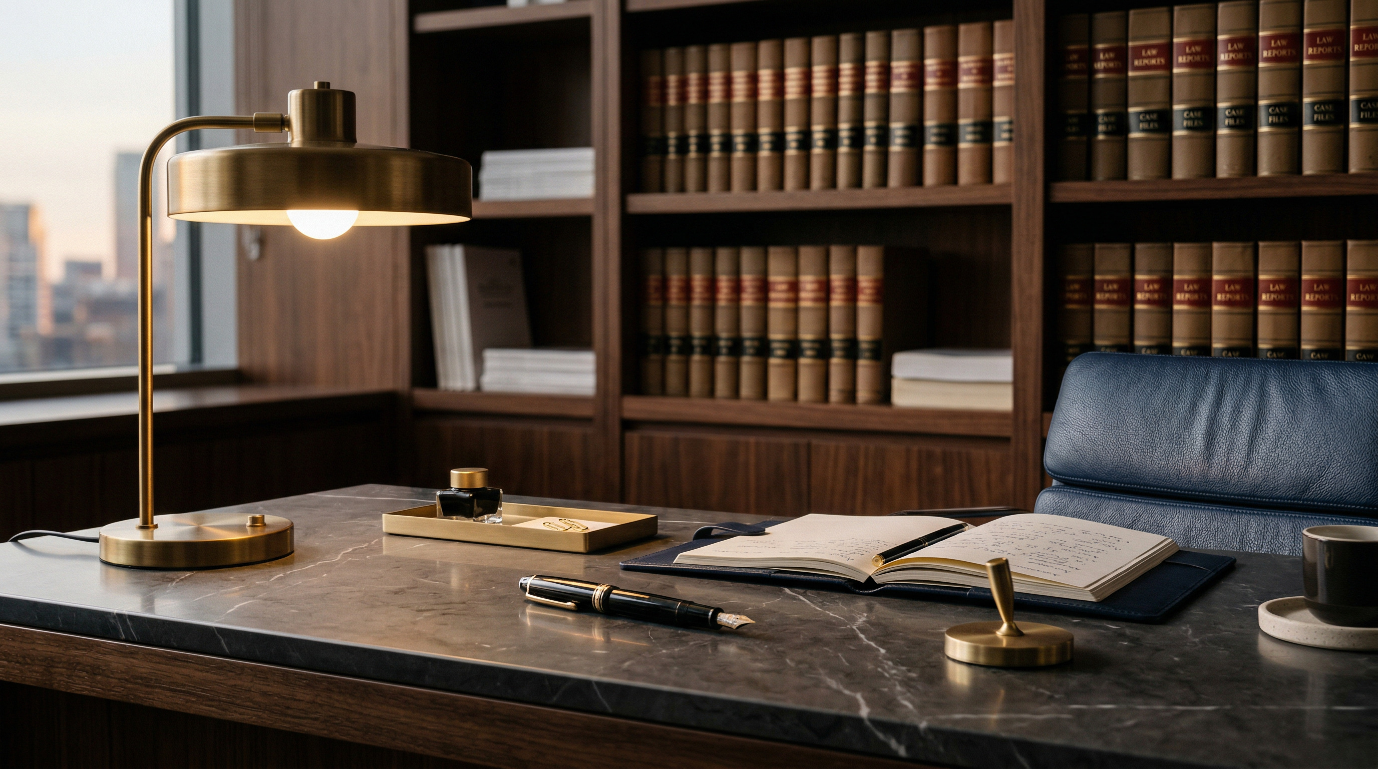 Despacho jurídico profesional con libros de derecho